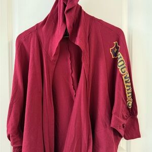 Harry Potter Burgundy Open Front Cardigan with Hogwarts on the Sleeve